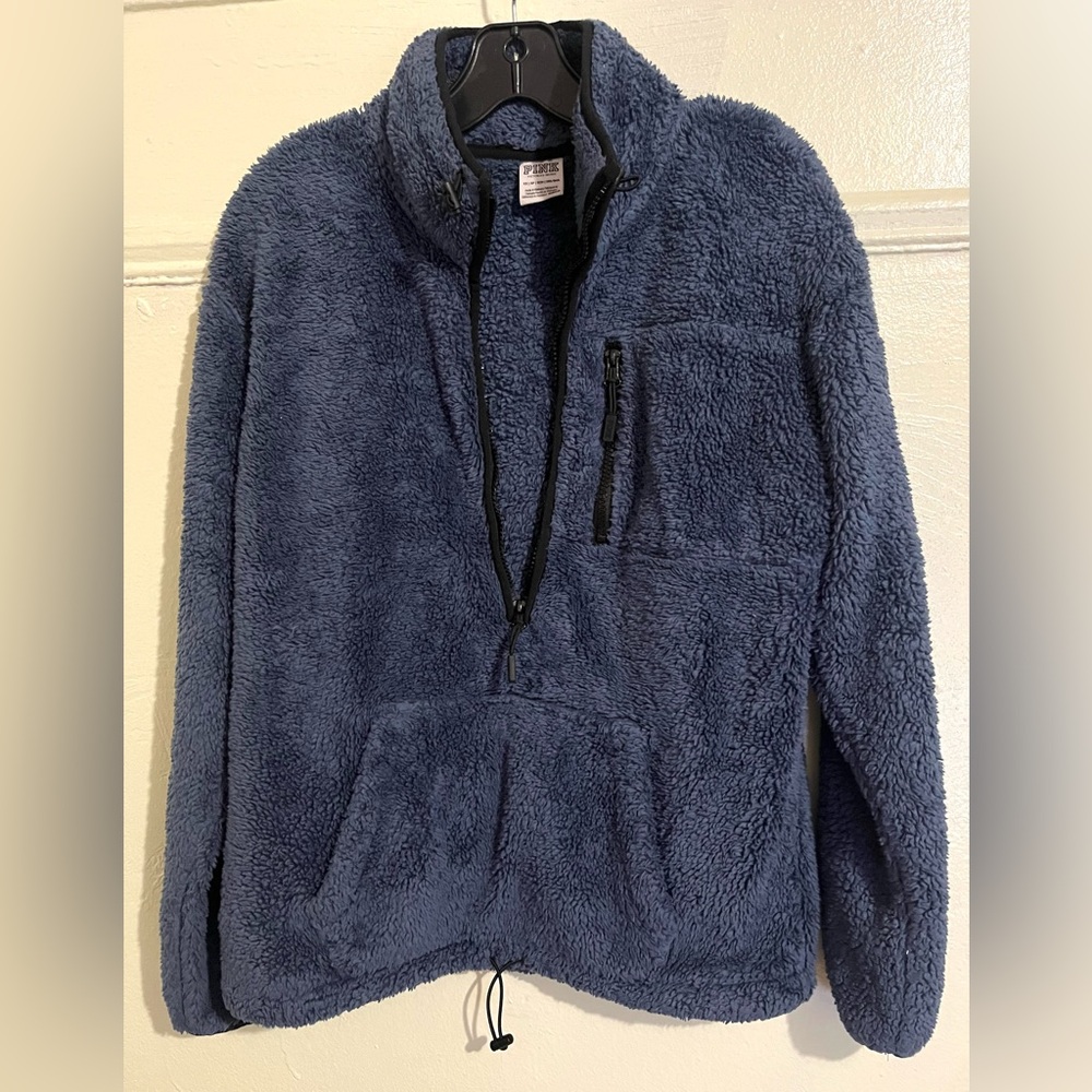 PINK Victoria's Secret Teddy Half Zip Blue Fleece Pullover Sweatshirt - Picture 3 of 7